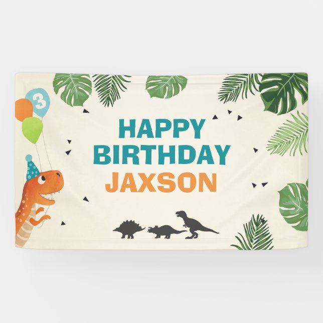 Dinosaur birthday banner Boy Dino Party T-Rex (Horizontal)
