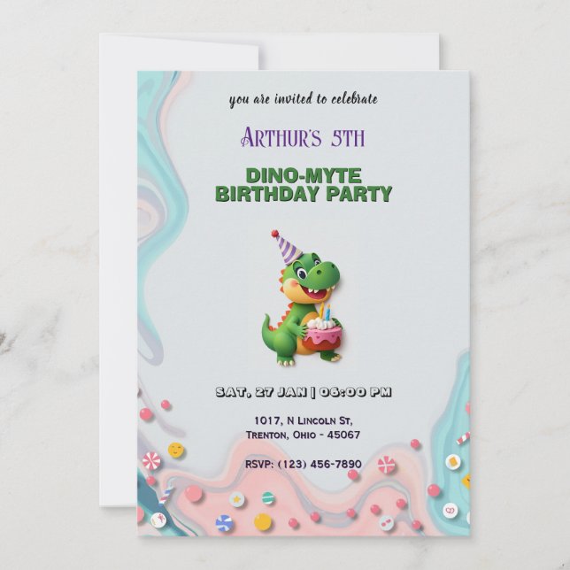 Dinosaur Birthday Bash Personalized Invitation (Front)