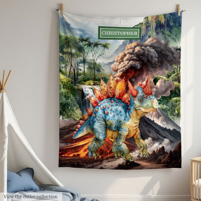 Dinosaur Birthday Blanket Watercolor Personalized  (Dinosaur Birthday Blanket Watercolor Personalized Boys)