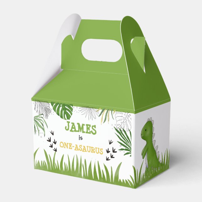 Dinosaur Birthday Boy Any Age Green Yellow Black   Favor Box (Front Side)
