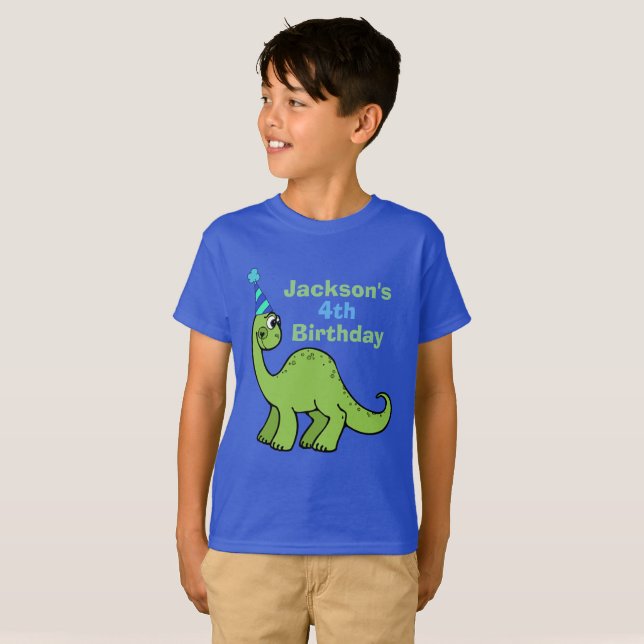 Dinosaur Birthday Boy Personalized Kids T-Shirt (Front Full)