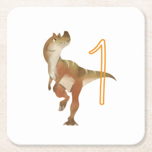 Dinosaur birthday boy square paper coaster