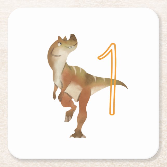 Dinosaur birthday boy    square paper coaster (Front)