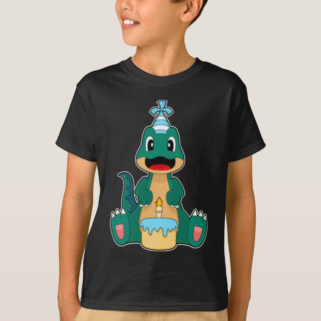 Dinosaur Birthday Cake Candle T-Shirt (Front)
