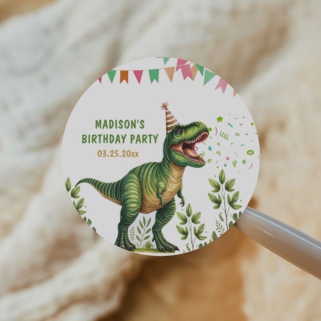 Dinosaur Birthday Classic Round Sticker (Creator Uploaded)