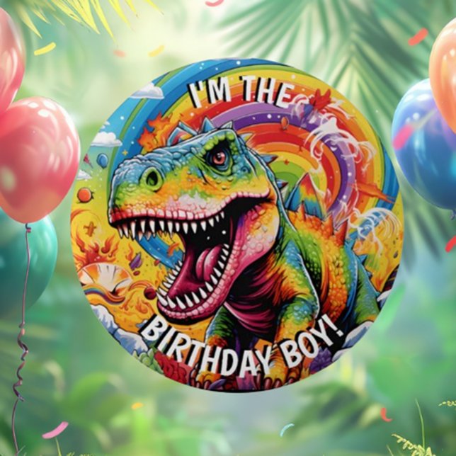 dinosaur birthday colourful cute 2 inch round button (Cute Colorful Dinosaur Birthday Button for Fun Celebrations!)