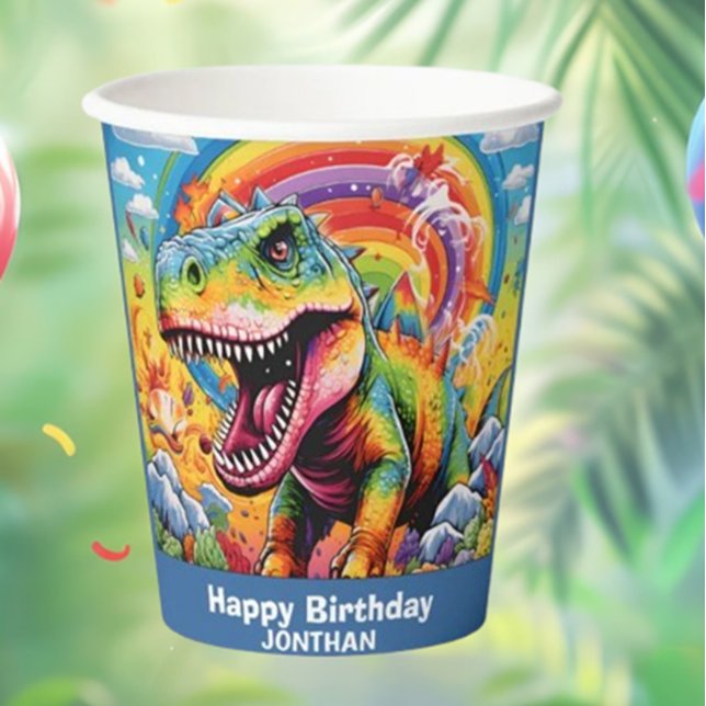 dinosaur birthday colourful cute paper cups (Celebrate your little one's special day with our adorable dinosaur birthday paper cups! )