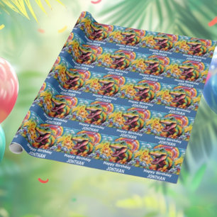 dinosaur birthday colourful cute wrapping paper