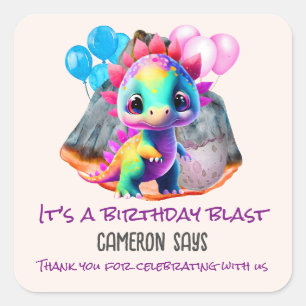 Dinosaur Birthday Colourful To Be a Blast Any Age Square Sticker