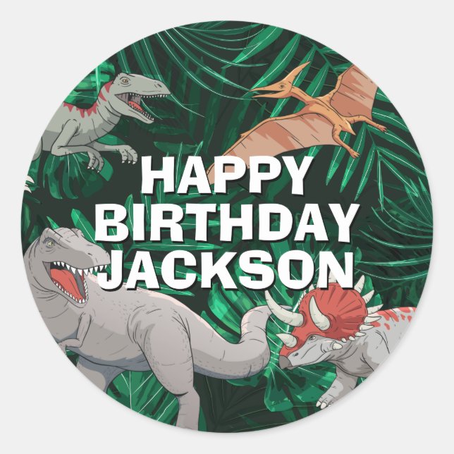 Dinosaur Birthday Dino Jurassic Trex Boy Classic Round Sticker (Front)