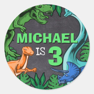 Dinosaur Birthday Dino Trex Prehistoric Boy Kids Classic Round Sticker