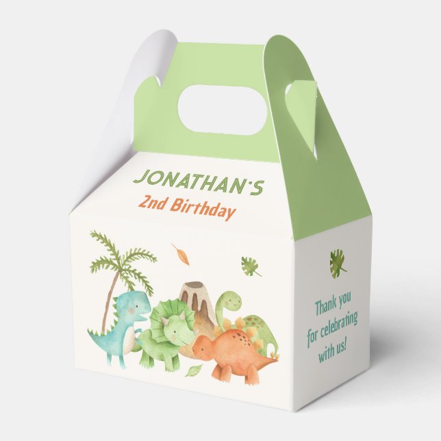 Dinosaur Birthday Favour Boxes Kids Boy Watercolor (Front Side)