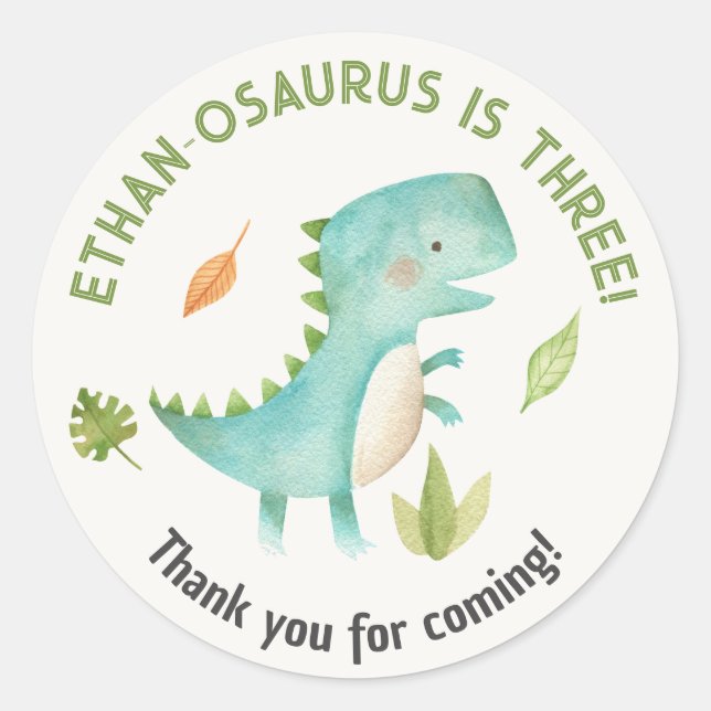 Dinosaur Birthday Favour Stickers Boy Trex (Front)