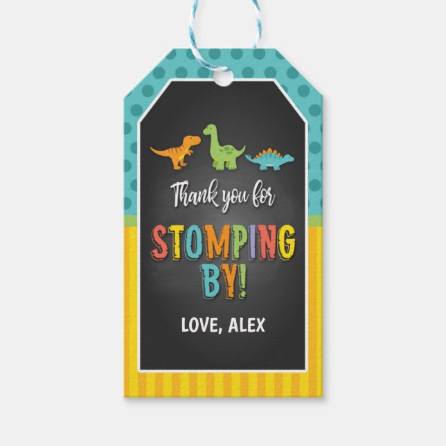 Dinosaur Birthday Favour Tag - Stomping By (Front)