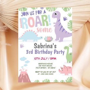 Dinosaur Birthday Girl Invitation