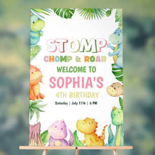 Dinosaur Birthday Girls Pink Dinosaur Party Theme Acrylic Sign