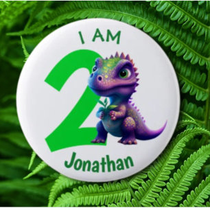 Dinosaur birthday Green 2 Inch Round Button
