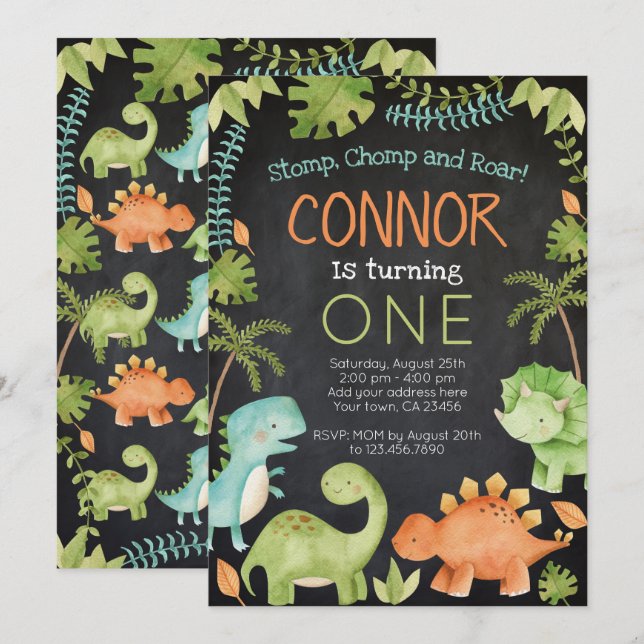Dinosaur Birthday Invitation (Front/Back)