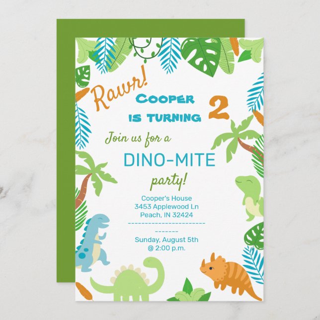 Dinosaur Birthday Invitation (Front/Back)