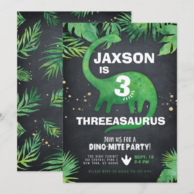 Dinosaur Birthday Invitation (Front/Back)