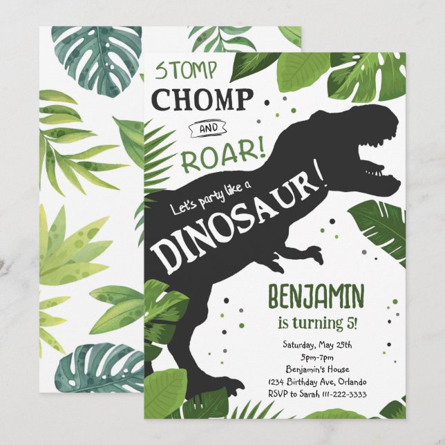 Dinosaur Birthday Invitation (Front/Back)