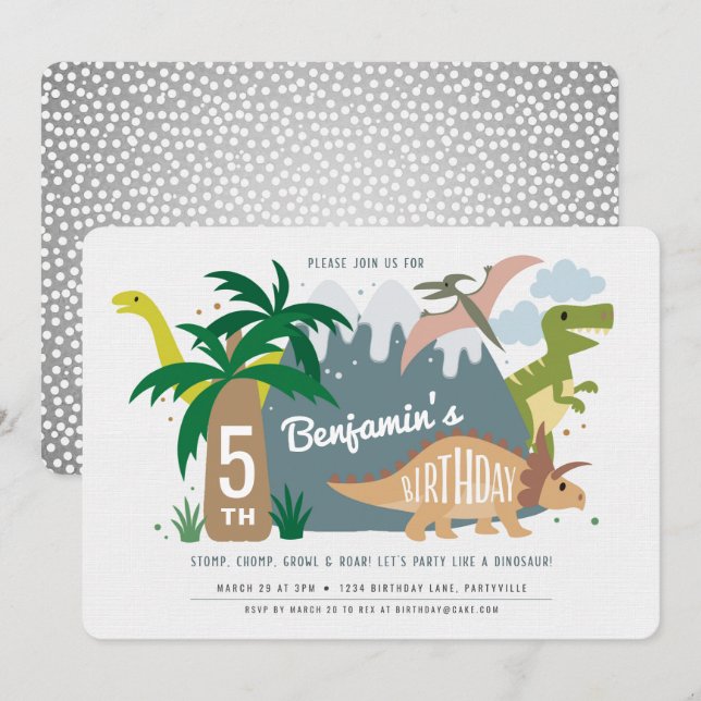 Dinosaur Birthday Invitation (Front/Back)