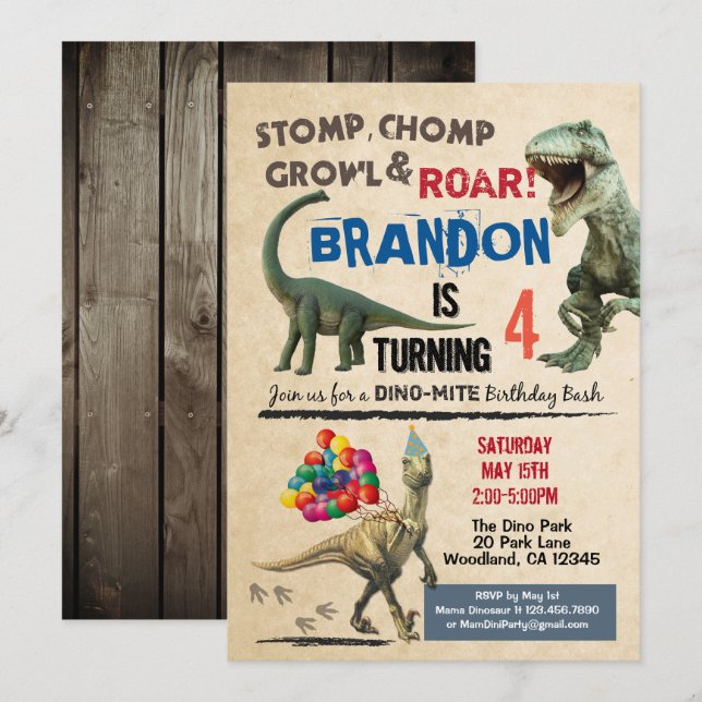 Dinosaur birthday invitation (Front/Back)