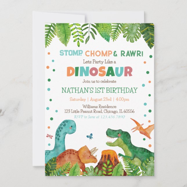  Dinosaur Birthday Invitation (Front)