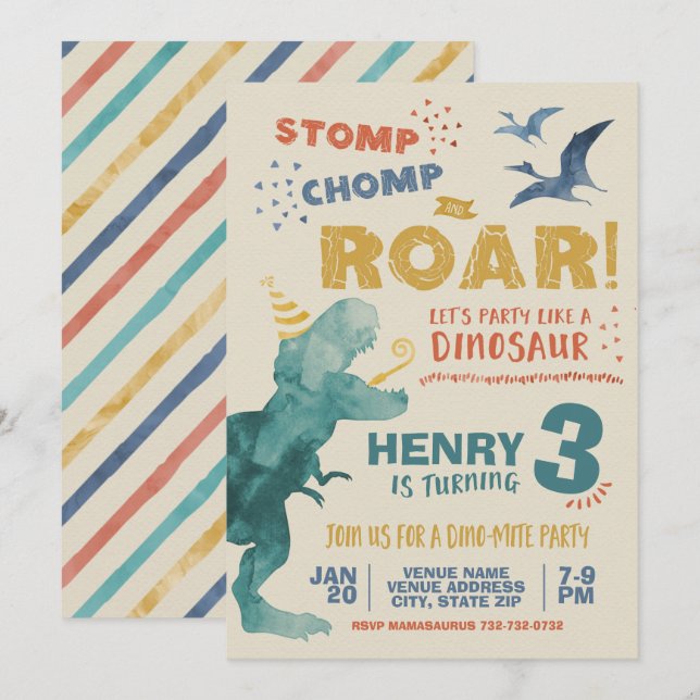 Dinosaur Birthday Invitation (Front/Back)