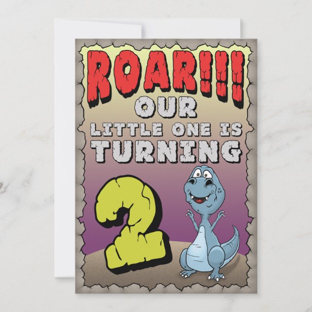 Dinosaur Birthday Invitation 2 Year Old (Front)