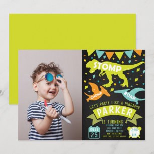 Dinosaur Birthday Invitation Chalkboard Photo