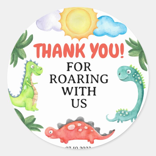 Dinosaur Birthday  Invitation Classic Round Sticker (Front)