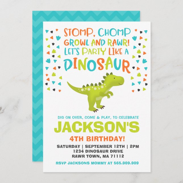 Dinosaur Birthday Invitation Dinosaur Dig Party (Front/Back)
