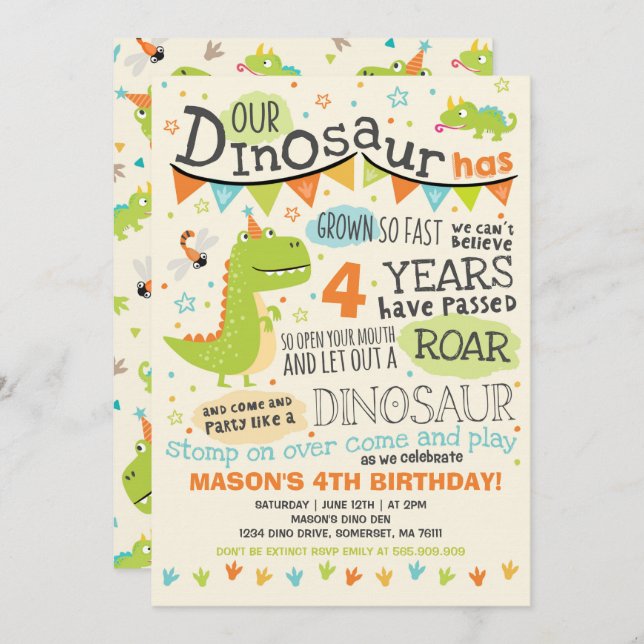 Dinosaur Birthday Invitation Dinosaur Roar Party (Front/Back)