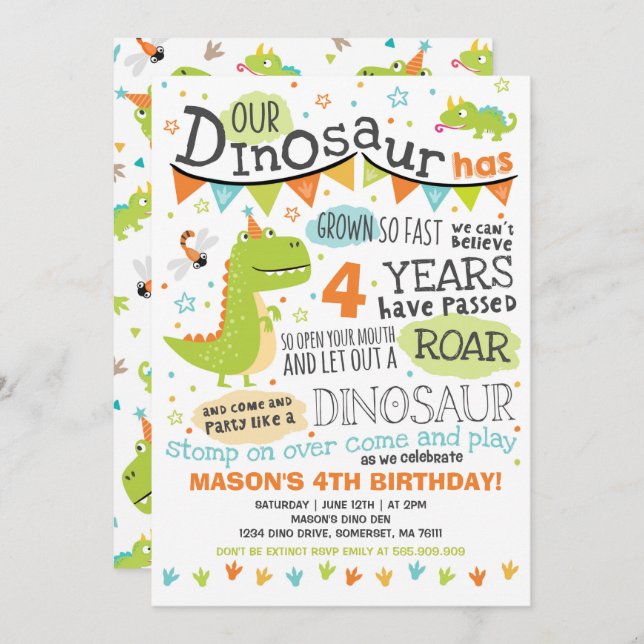 Dinosaur Birthday Invitation Dinosaur Roar Party (Front/Back)