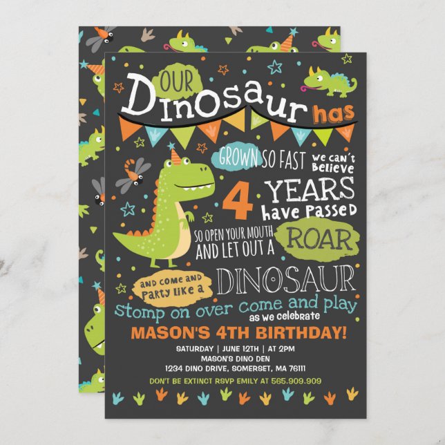 Dinosaur Birthday Invitation Dinosaur Roar Party (Front/Back)
