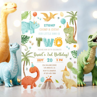 Dinosaur Birthday Invitation,EDITABLE Dinosaur 2nd Invitation
