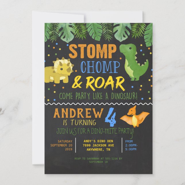 Dinosaur Birthday Invitation for Boys (Front)
