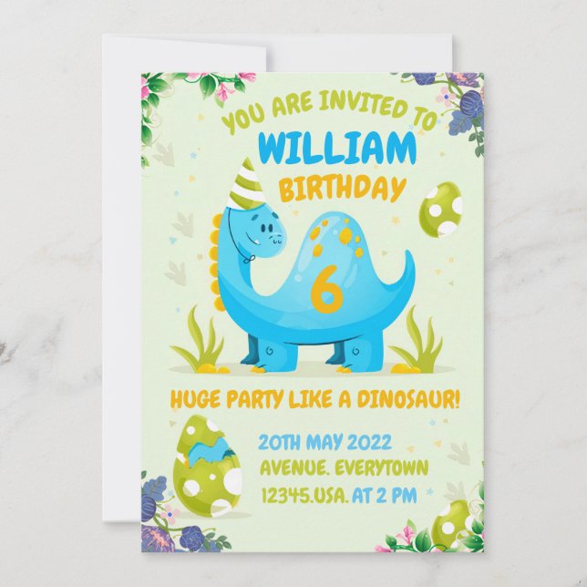 Dinosaur birthday invitation for your child (Front)