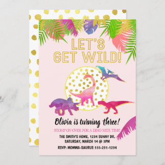 Dinosaur Birthday Invitation Girl Birthday