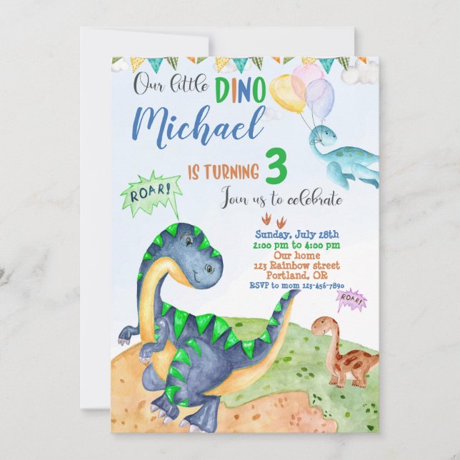 Dinosaur birthday invitation Little dino invite (Front)