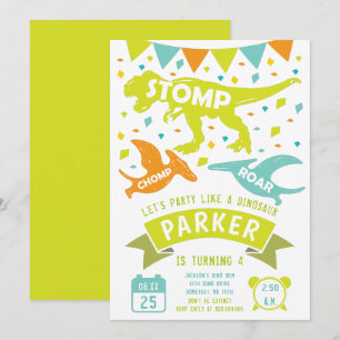 Dinosaur Birthday Invitation Modern Colourful