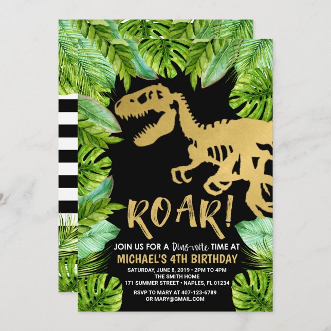 Dinosaur Birthday Invitation Roar Dino Party Boy (Front/Back)