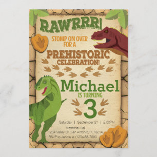 Dinosaur Birthday Invitation, T-Rex Invitation