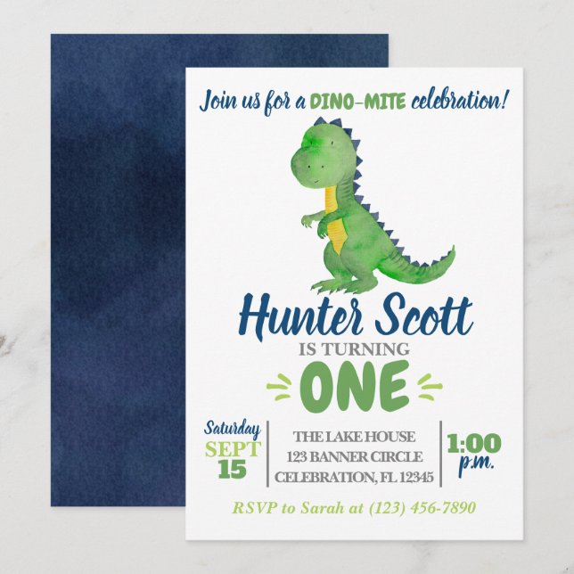 Dinosaur Birthday Invitation - T-Rex Invite (Front/Back)