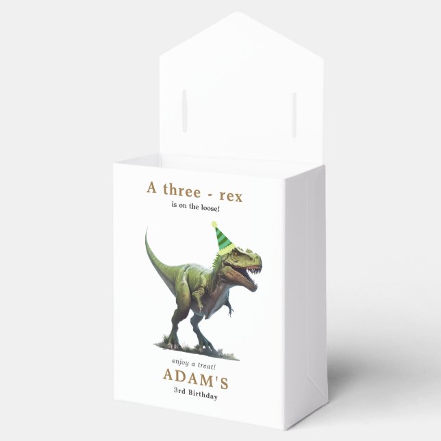 Dinosaur Birthday Invitation, Three rex Birthday Favor Box (Opened)