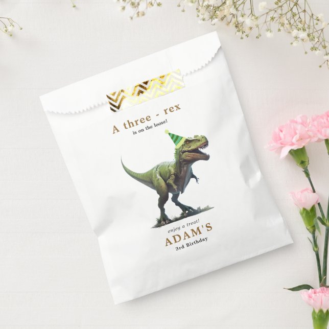 Dinosaur Birthday Invitation, Three rex Birthday Favour Bag (Sealed)