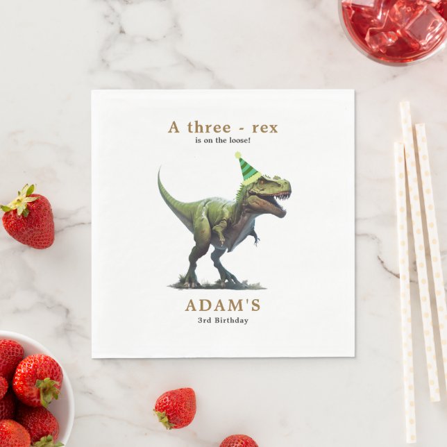 Dinosaur Birthday Invitation, Three rex Birthday Napkin (Insitu)