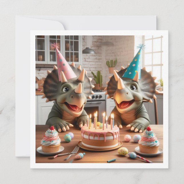 Dinosaur birthday invitation, triceratops party invitation (Front)