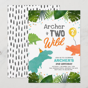 Dinosaur Birthday Invitation Two Wild Dinosaur Par